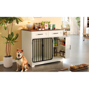 GO 37.4 Dog Crate Furniture, Indoor Dog Kennel With 2 Drawers And Storage Cabinet, Modern Furniture Dog Crate Side End Table For Small Medium Dogs, White - Image 10