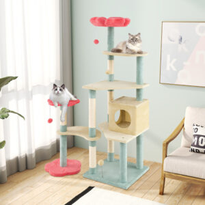 61 Inch Multi-Level Aesthetic Floral Kitten Tower With Flower-Shaped Padded Perch - Image 7