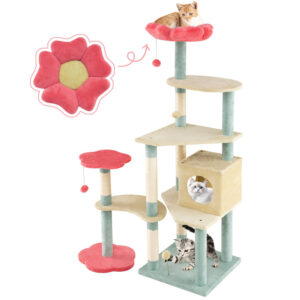 61 Inch Multi-Level Aesthetic Floral Kitten Tower With Flower-Shaped Padded Perch - Image 2
