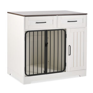 GO 37.4 Dog Crate Furniture, Indoor Dog Kennel With 2 Drawers And Storage Cabinet, Modern Furniture Dog Crate Side End Table For Small Medium Dogs, White - Image 6