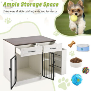 GO 37.4 Dog Crate Furniture, Indoor Dog Kennel With 2 Drawers And Storage Cabinet, Modern Furniture Dog Crate Side End Table For Small Medium Dogs, White - Image 3