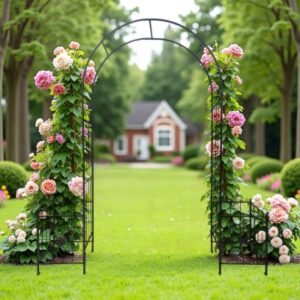 Garden Arch Arbor Trellis For Climbing Plants, Durable Metal Garden Arch Outdoor Wedding Arch, For Wedding Ceremony Party Plant Climbing Rose Vines Lawn Courtyard Patio Black, 7.15ft - Image 4