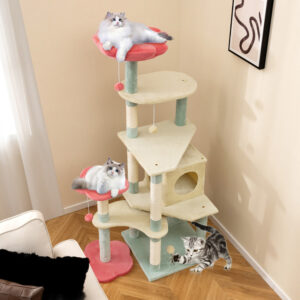 61 Inch Multi-Level Aesthetic Floral Kitten Tower With Flower-Shaped Padded Perch - Image 9
