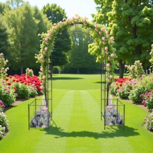 Garden Arch Arbor Trellis For Climbing Plants, Durable Metal Garden Arch Outdoor Wedding Arch, For Wedding Ceremony Party Plant Climbing Rose Vines Lawn Courtyard Patio Black, 7.15ft - Image 1