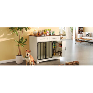 GO 37.4 Dog Crate Furniture, Indoor Dog Kennel With 2 Drawers And Storage Cabinet, Modern Furniture Dog Crate Side End Table For Small Medium Dogs, White - Image 9