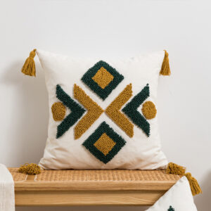 Moroccan Geometric Loop Velvet Tassel Living Room Sofa Cushion Cover - Image 2