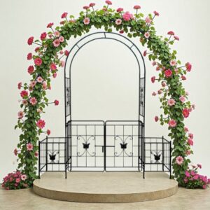 Garden Arch Arbor Trellis For Climbing Plants With Gate, Durable Metal Garden Arch Outdoor Wedding Arch, For Wedding Ceremony Party Plant Climbing Rose Vines Lawn Courtyard Patio Black, 7.15ft - Image 3