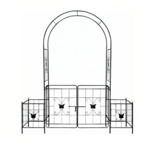 Garden Arch Arbor Trellis For Climbing Plants With Gate, Durable Metal Garden Arch Outdoor Wedding Arch, For Wedding Ceremony Party Plant Climbing Rose Vines Lawn Courtyard Patio Black, 7.15ft - Image 4