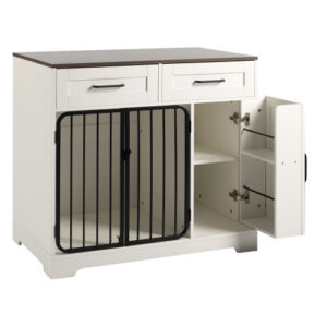 GO 37.4 Dog Crate Furniture, Indoor Dog Kennel With 2 Drawers And Storage Cabinet, Modern Furniture Dog Crate Side End Table For Small Medium Dogs, White - Image 7