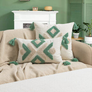 Moroccan Geometric Loop Velvet Tassel Living Room Sofa Cushion Cover - Image 10