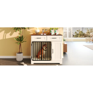 GO 37.4 Dog Crate Furniture, Indoor Dog Kennel With 2 Drawers And Storage Cabinet, Modern Furniture Dog Crate Side End Table For Small Medium Dogs, White - Image 5