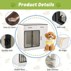 GO 37.4 Dog Crate Furniture, Indoor Dog Kennel With 2 Drawers And Storage Cabinet, Modern Furniture Dog Crate Side End Table For Small Medium Dogs, White - Image 2