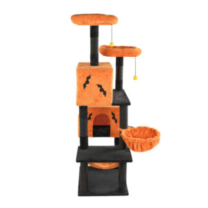 Halloween Cat Tree, Large Cat Tower With 2 Spacious Cat Condos, 2 Padded Perches, 2 Hammocks, Scratching Posts, Hanging Toy, Multi-Level Cat Activities Furniture For Large Cats, Orange & Black - Image 10