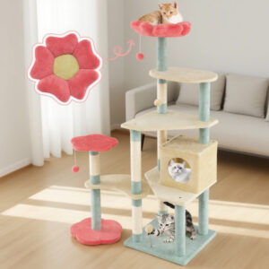 61 Inch Multi-Level Aesthetic Floral Kitten Tower With Flower-Shaped Padded Perch - Image 1