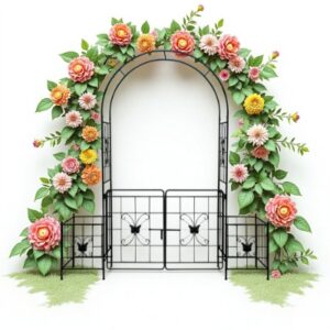 Garden Arch Arbor Trellis For Climbing Plants With Gate, Durable Metal Garden Arch Outdoor Wedding Arch, For Wedding Ceremony Party Plant Climbing Rose Vines Lawn Courtyard Patio Black, 7.15ft - Image 6