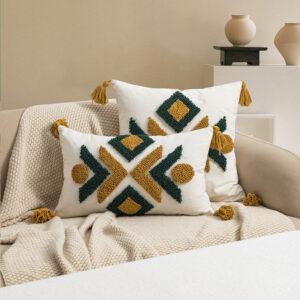 Moroccan Geometric Loop Velvet Tassel Living Room Sofa Cushion Cover - Image 4