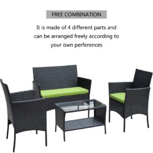 4PC Rattan Patio Furniture Set Outdoor Wicker Sofa W  Green Cushions - Image 5