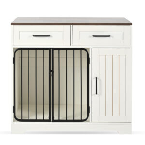 GO 37.4 Dog Crate Furniture, Indoor Dog Kennel With 2 Drawers And Storage Cabinet, Modern Furniture Dog Crate Side End Table For Small Medium Dogs, White - Image 4