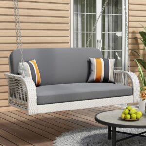 GO PE Wicker Porch Swing, 2-Seater Hanging Bench With Chains, Patio Furniture Swing For - Image 1