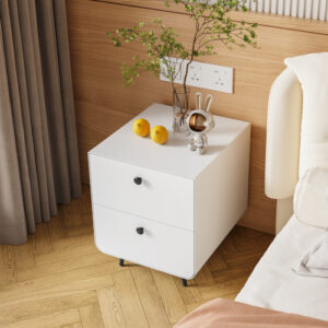 Modern Night Stand Storage Cabinet For Living Room Bedroom, Steel Cabinet With 2 Drawers,Bedside Furniture, Circular Handle - Image 1
