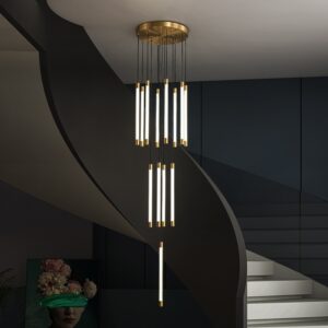 All Copper Duplex Staircase Long Chandelier - Image 1