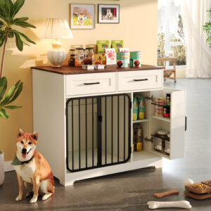 GO 37.4 Dog Crate Furniture, Indoor Dog Kennel With 2 Drawers And Storage Cabinet, Modern Furniture Dog Crate Side End Table For Small Medium Dogs, White - Image 1