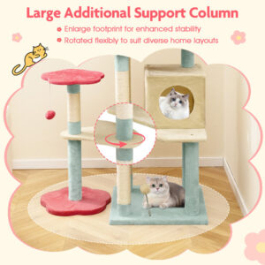 61 Inch Multi-Level Aesthetic Floral Kitten Tower With Flower-Shaped Padded Perch - Image 3